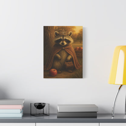 Royal Raccoon Wall Art – Whimsical Woodland Animal Canvas Print with Crown and Cape for Nursery or Cozy Home Decor