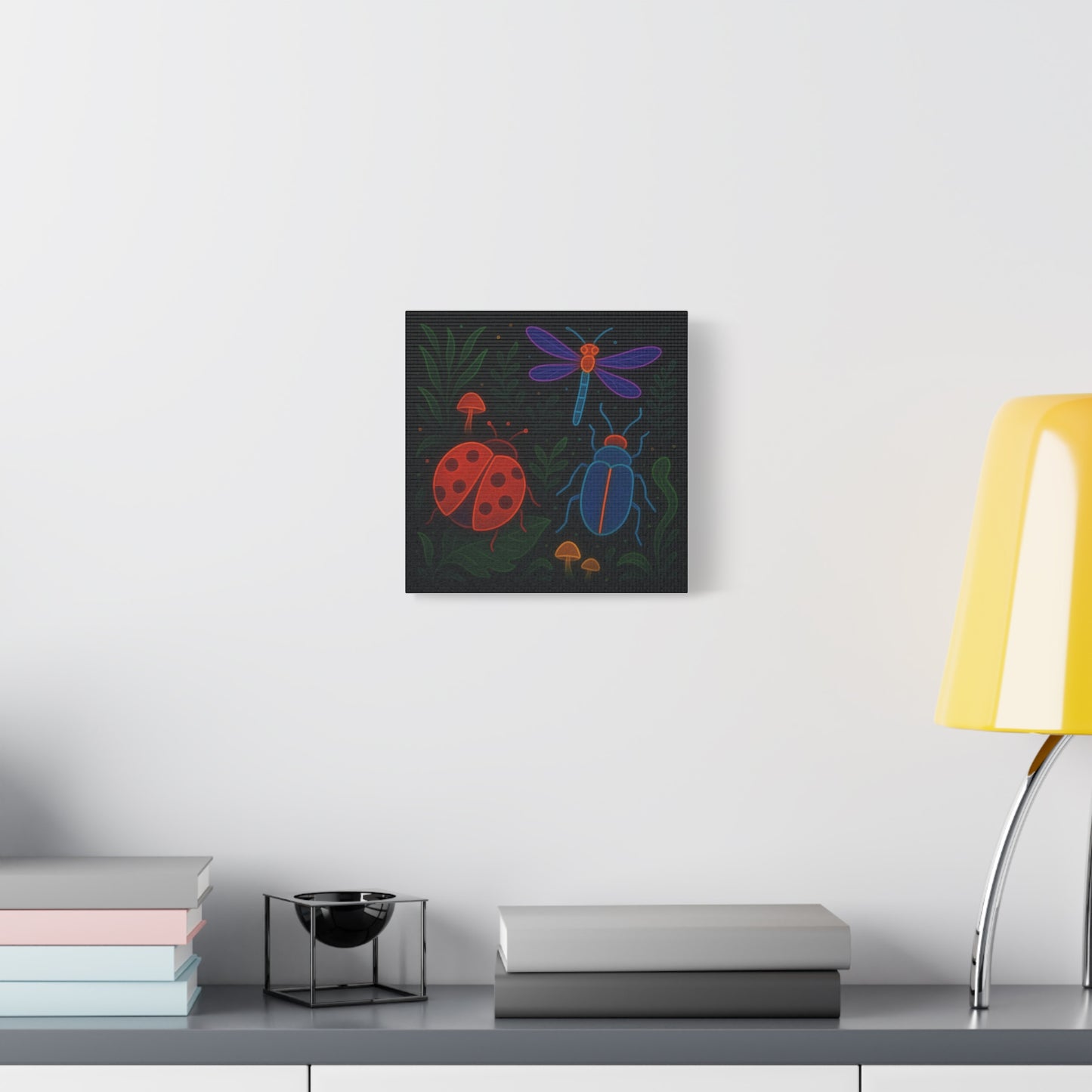 Neon Bug Art Print – Colorful Insects, Dragonfly, and Ladybug Wall Decor | Glow-Inspired Nature Illustration