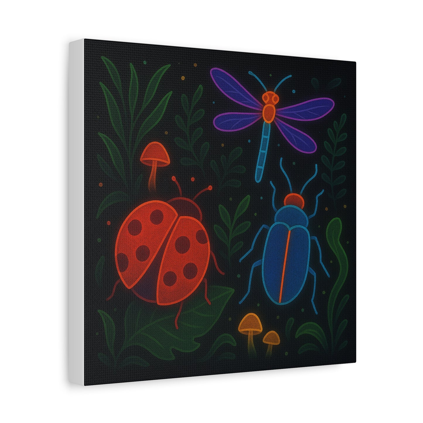 Neon Bug Art Print – Colorful Insects, Dragonfly, and Ladybug Wall Decor | Glow-Inspired Nature Illustration