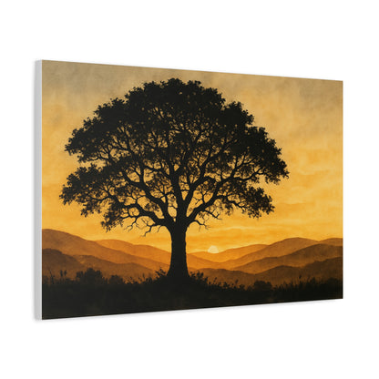 Lone Tree at Sunset – Watercolor Landscape Wall Art on Canvas