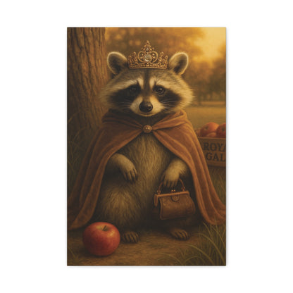 Royal Raccoon Wall Art – Whimsical Woodland Animal Canvas Print with Crown and Cape for Nursery or Cozy Home Decor