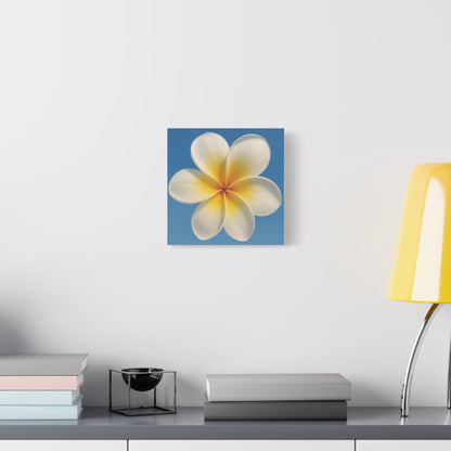 Plumeria Flower Wall Art – Minimalist Tropical Canvas Print with Blue Sky Background