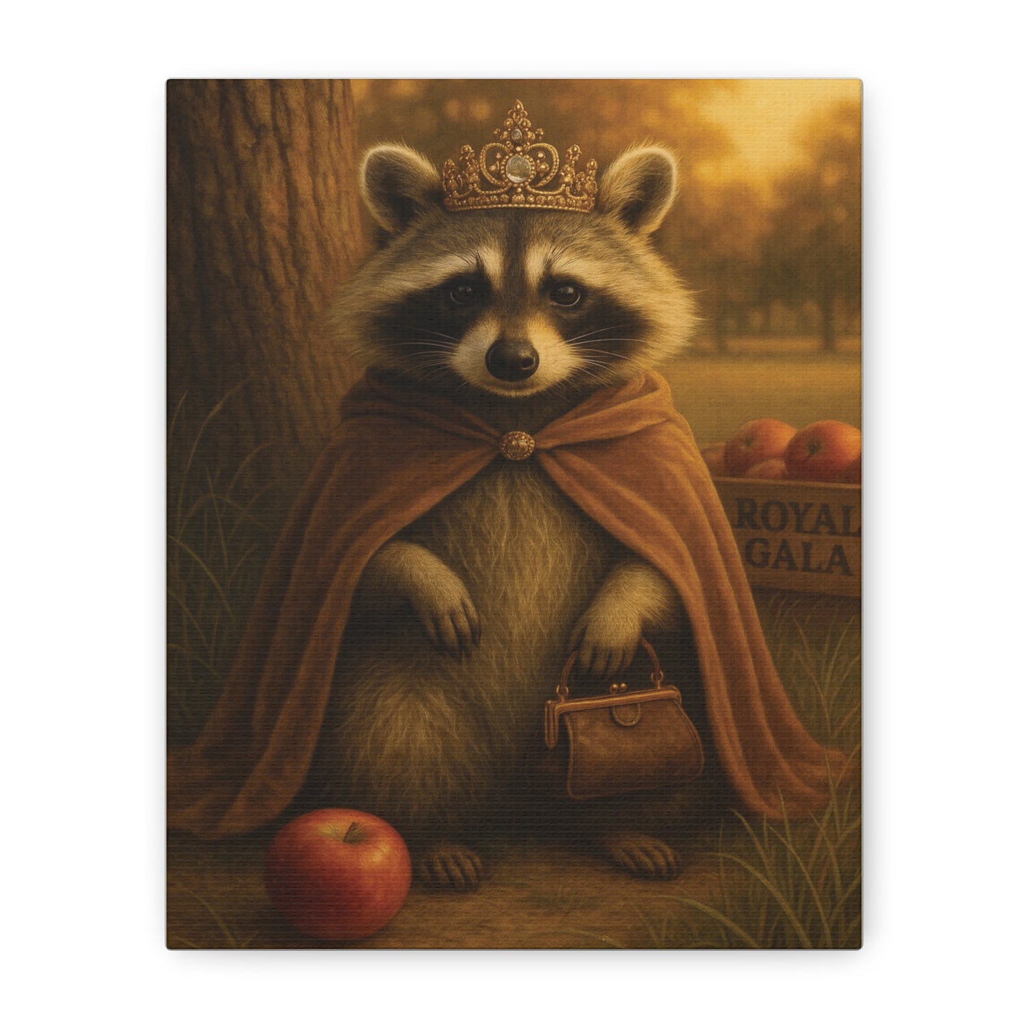 Royal Raccoon Wall Art – Whimsical Woodland Animal Canvas Print with Crown and Cape for Nursery or Cozy Home Decor