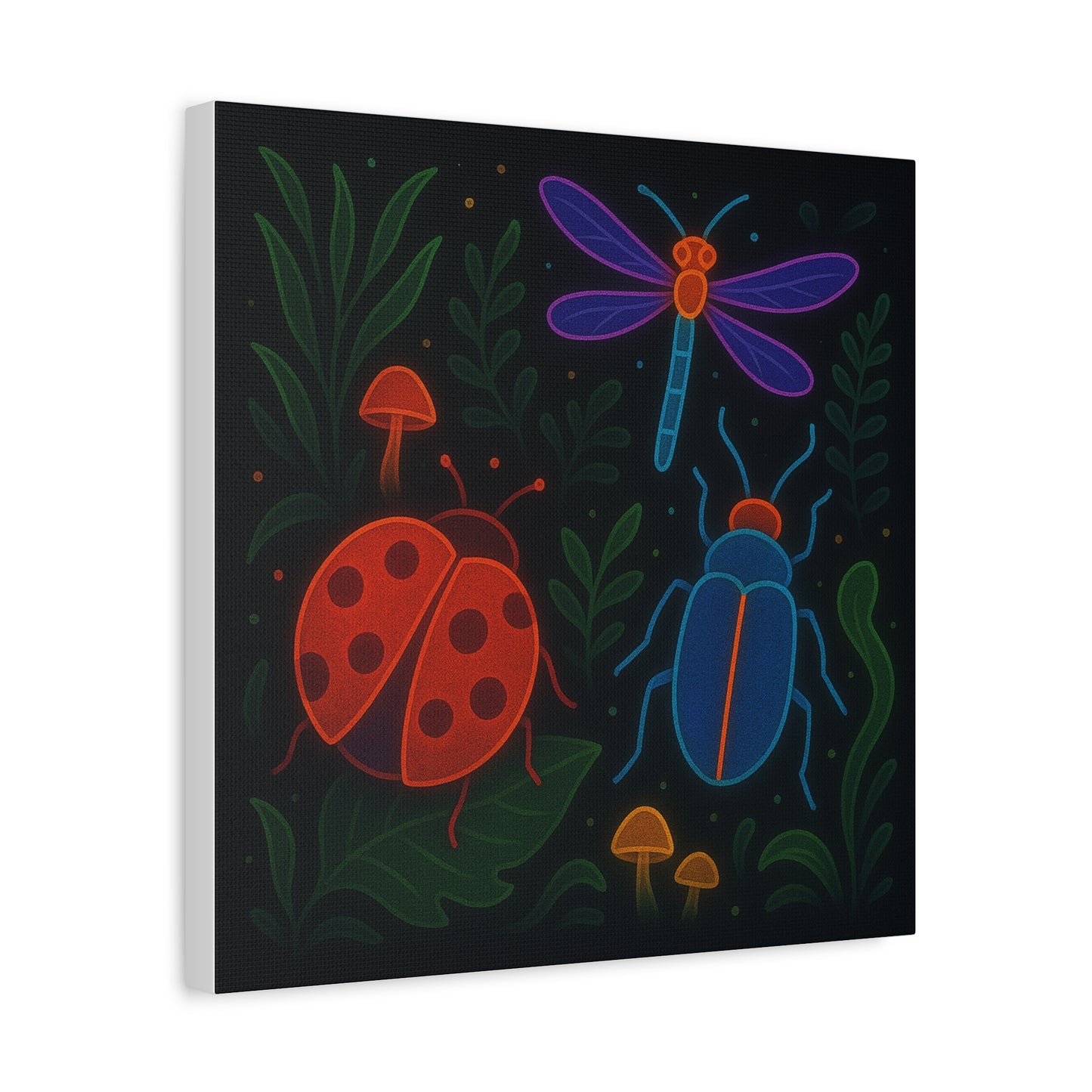 Neon Bug Art Print – Colorful Insects, Dragonfly, and Ladybug Wall Decor | Glow-Inspired Nature Illustration