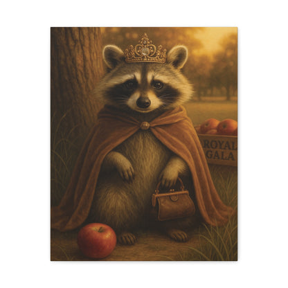 Royal Raccoon Wall Art – Whimsical Woodland Animal Canvas Print with Crown and Cape for Nursery or Cozy Home Decor