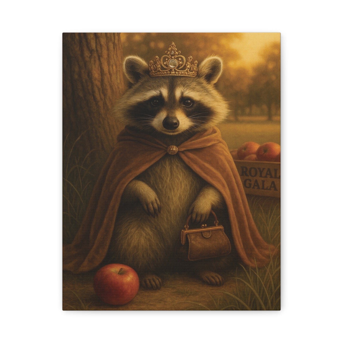 Royal Raccoon Wall Art – Whimsical Woodland Animal Canvas Print with Crown and Cape for Nursery or Cozy Home Decor