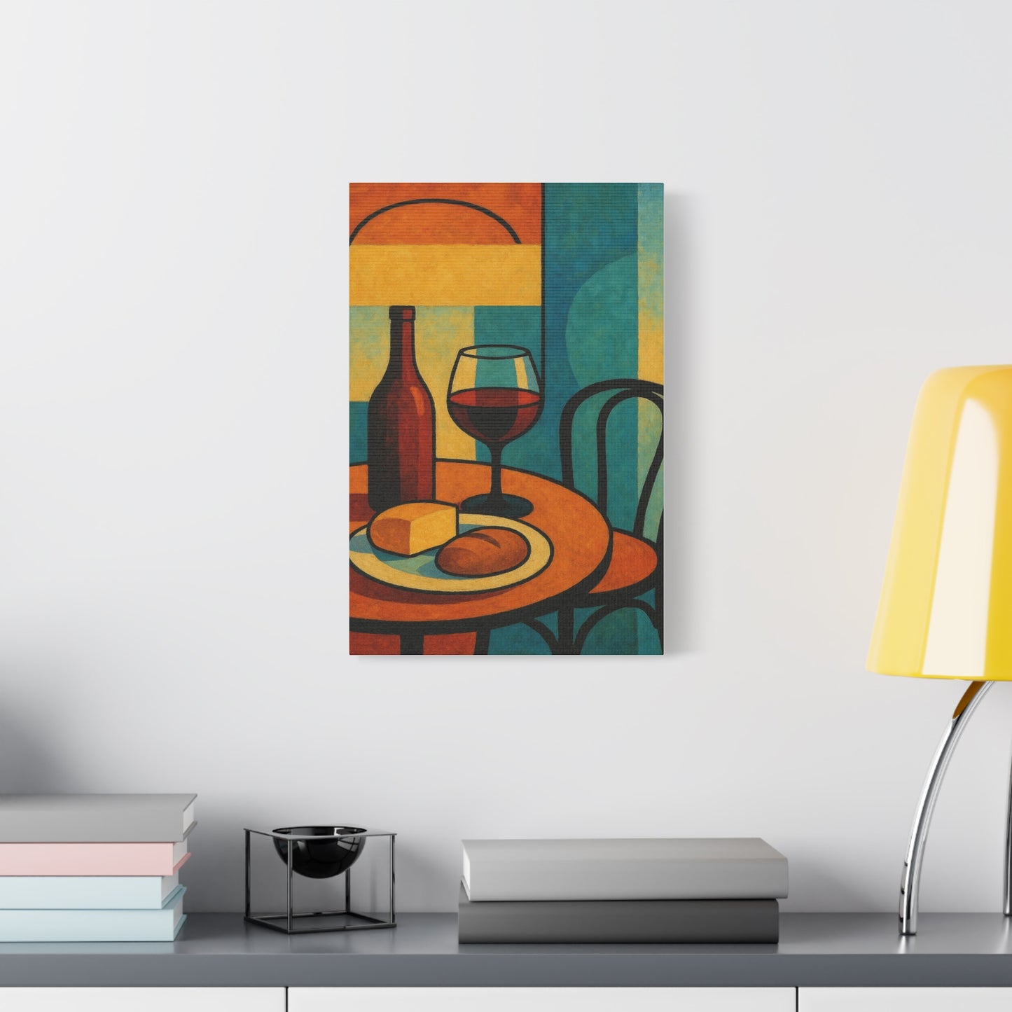 Modern Wine and Cheese Wall Art – Abstract Bistro-Inspired Canvas Print for Kitchen or Dining Room Decor