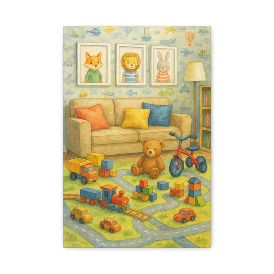 Colorful Children's Room Art Canvas, Nursery Decor, Playroom Print, Baby Shower Gift, Whimsical Animal Wall Art, Kids Room Wall Decor