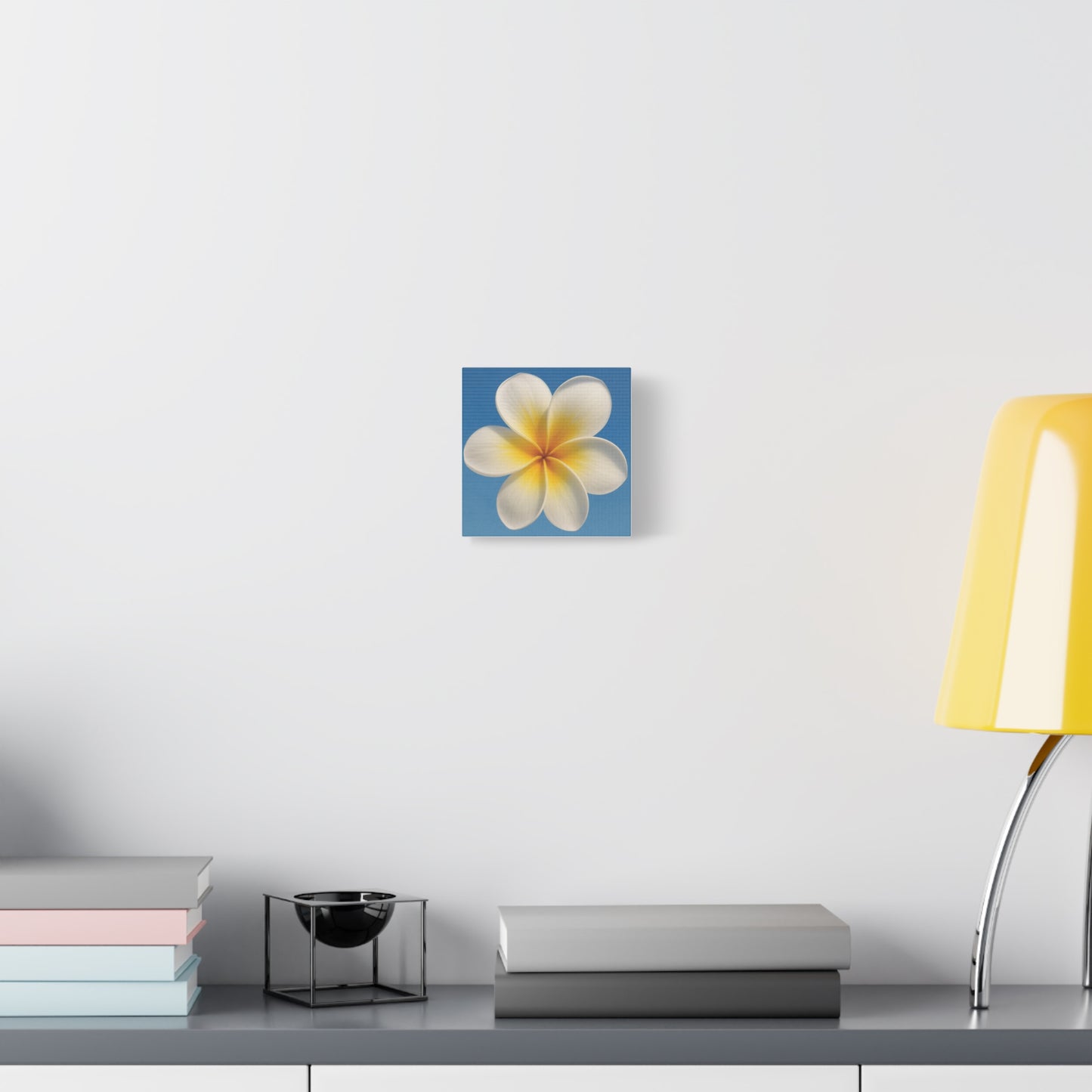 Plumeria Flower Wall Art – Minimalist Tropical Canvas Print with Blue Sky Background