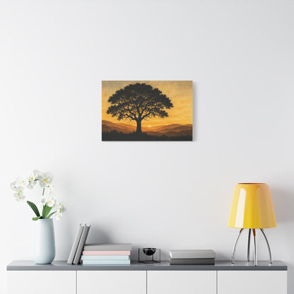 Lone Tree at Sunset – Watercolor Landscape Wall Art on Canvas
