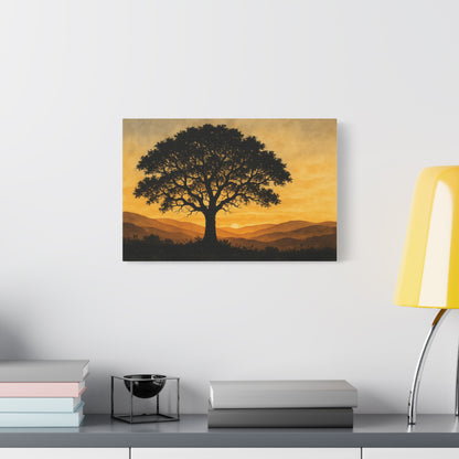 Lone Tree at Sunset – Watercolor Landscape Wall Art on Canvas
