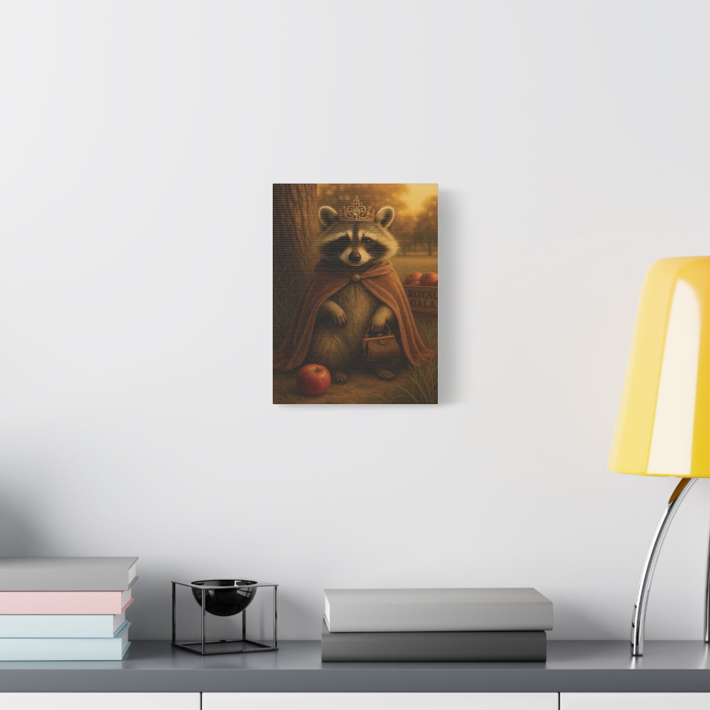 Royal Raccoon Wall Art – Whimsical Woodland Animal Canvas Print with Crown and Cape for Nursery or Cozy Home Decor